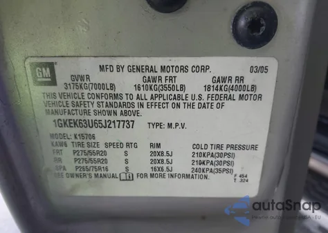 2005 GMC Yukon Denali z USA, uszkodzony, nr VIN 1GKEK63U65J217737